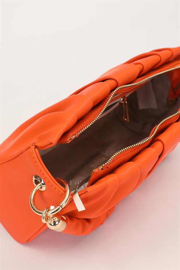Turuncu Büzgü Detaylı El Çantası