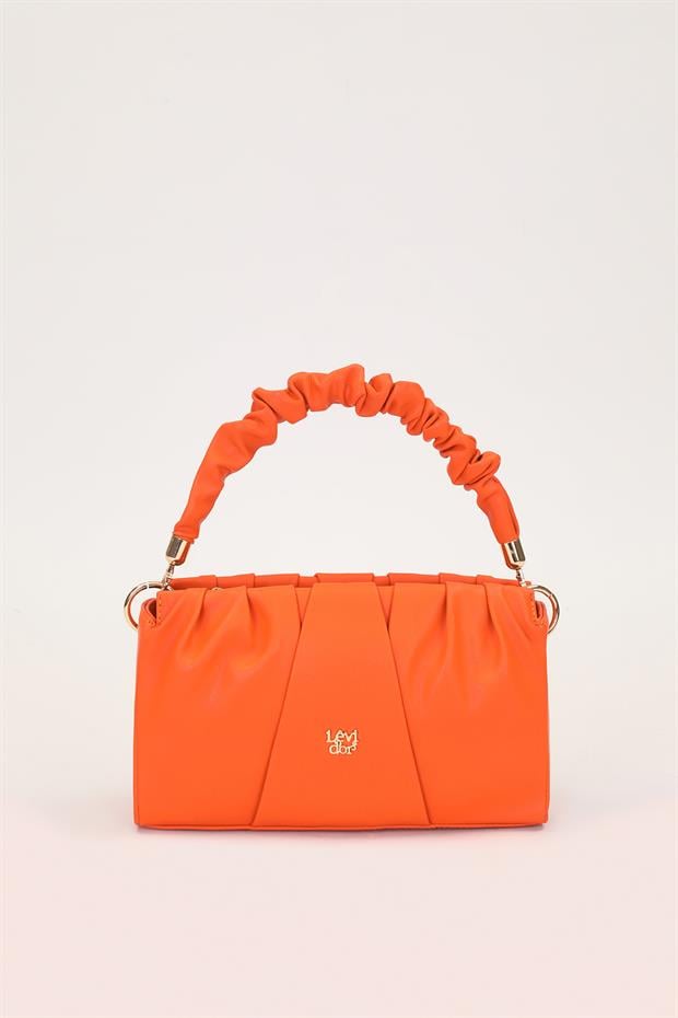 Turuncu Büzgü Detaylı El Çantası