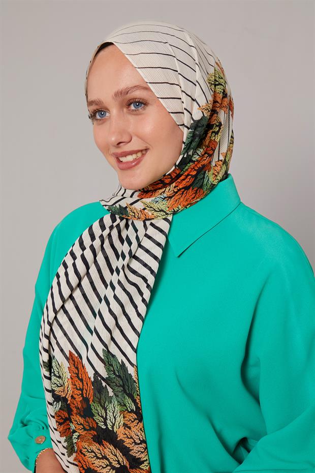 Turuncu Çam Desen Pamuk Şal