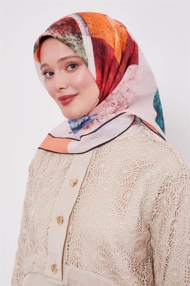 Turuncu Çizgili Batik Pamuk Eşap