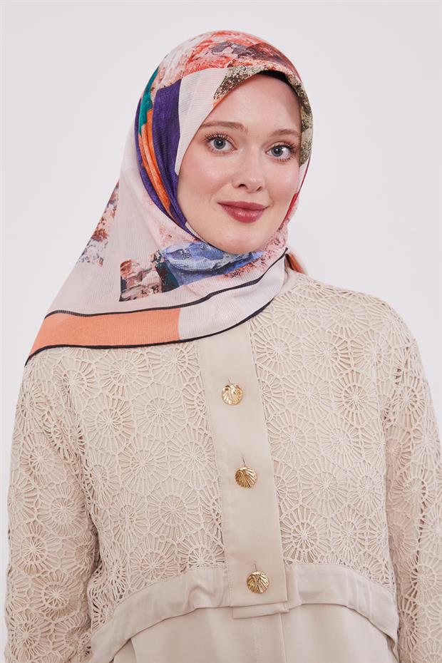 Turuncu Çizgili Batik Pamuk Eşap