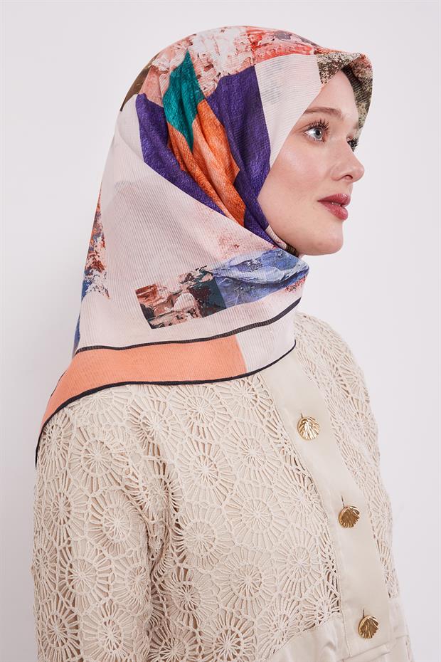 Turuncu Çizgili Batik Pamuk Eşap