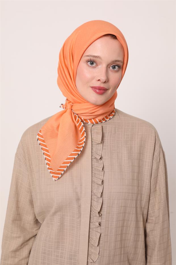 Turuncu Çizgili Pamuk Eşarp