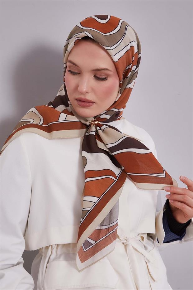 Turuncu Dalgalı Aura Eşarp