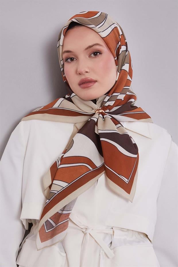 Turuncu Dalgalı Aura Eşarp