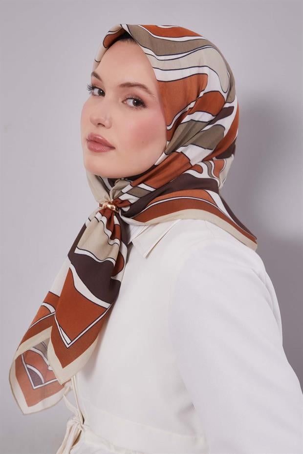 Turuncu Dalgalı Aura Eşarp