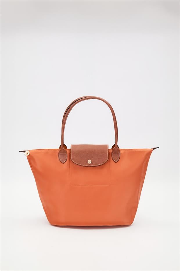 Turuncu Deri Askılı Tote Omuz Çantası