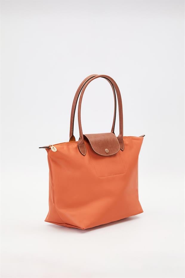 Turuncu Deri Askılı Tote Omuz Çantası