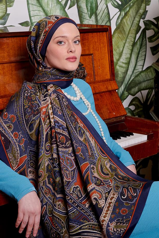 Turuncu Etnik Desen Royal Şal