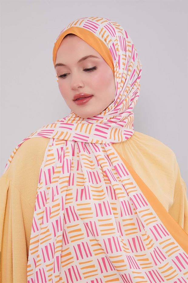 Turuncu Kare Çizgi Desen Club Şal