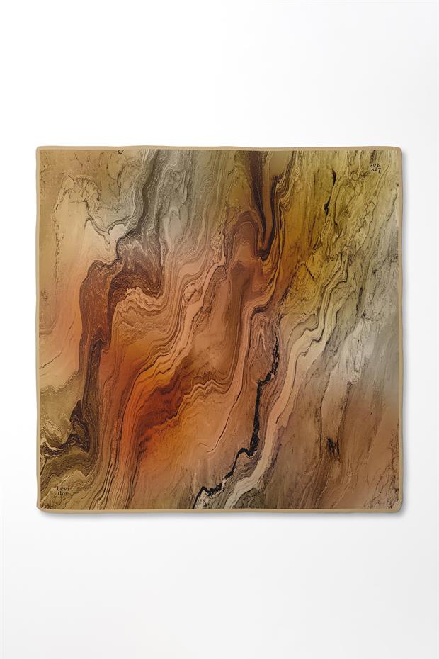 Turuncu Karmaşık Desen Twill İpek Eşarp