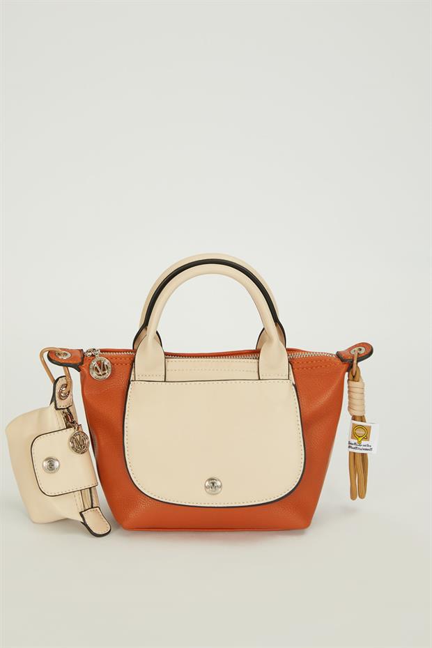 Turuncu Mini Çanta Aksesuar Detaylı El Çantası