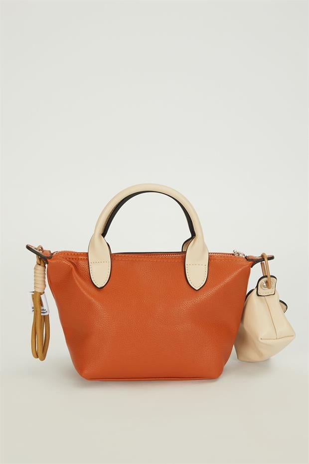 Turuncu Mini Çanta Aksesuar Detaylı El Çantası