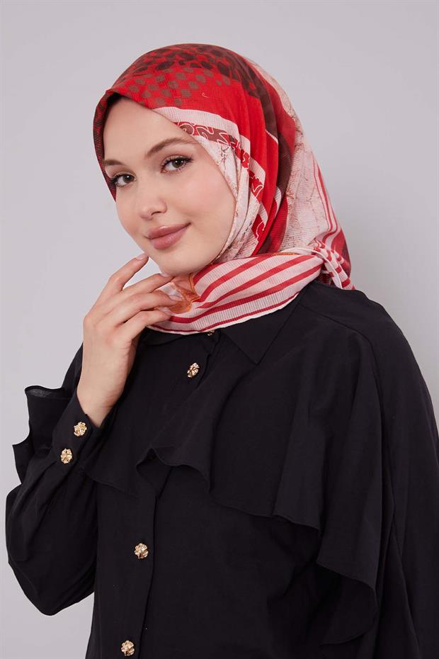 Turuncu Şerit Desen Pamuk Eşarp