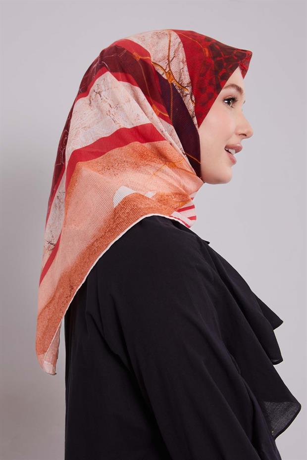 Turuncu Şerit Desen Pamuk Eşarp