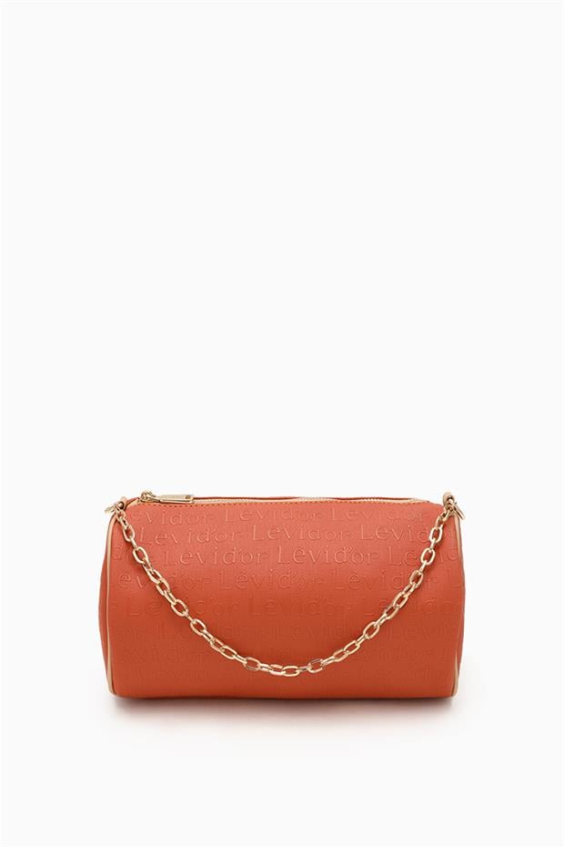 Turuncu Baskılı Silindir Model El Çantası