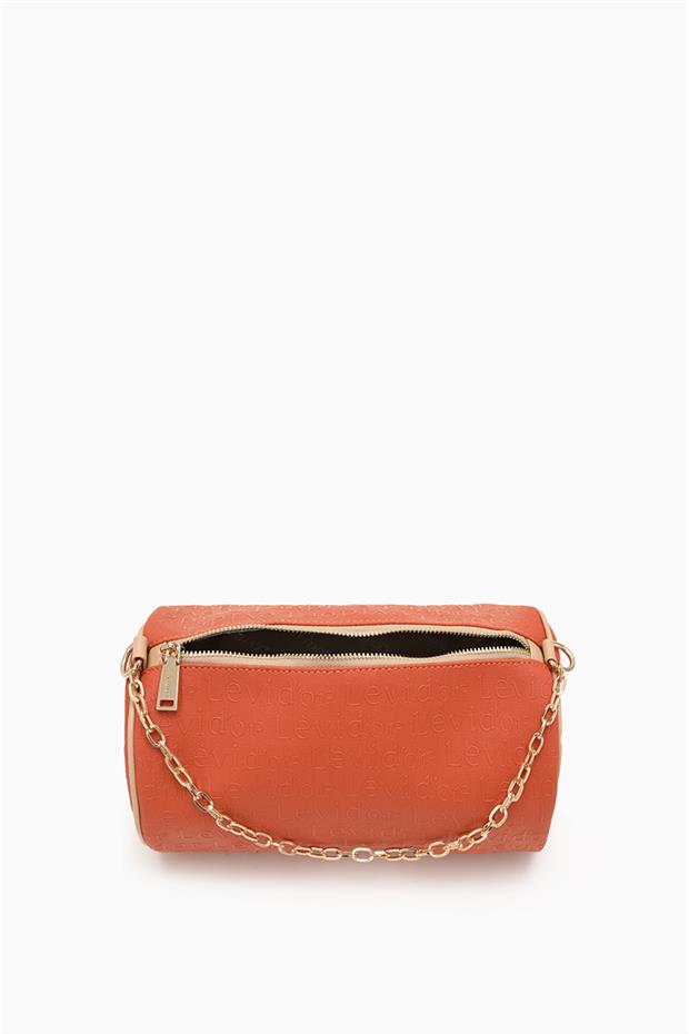 Turuncu Baskılı Silindir Model El Çantası