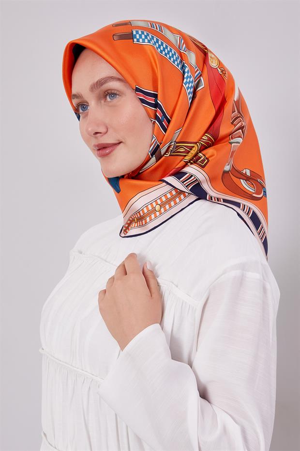 Turuncu Twill İpek Eşarp Lunera Koleksiyonu