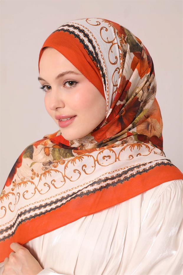 Turuncu Varak Desen Pamuk Şal