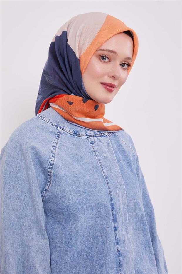 Turuncu Yaprak Desen Pamuk Eşarp