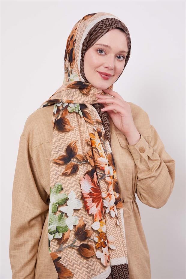 Turuncu Zigzag Pamuklu Şal