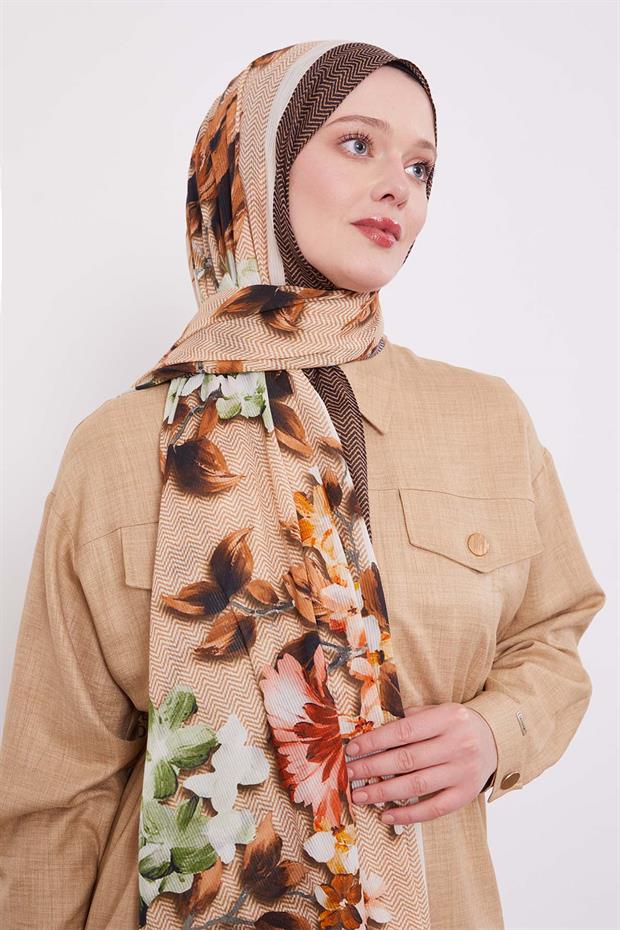 Turuncu Zigzag Pamuklu Şal