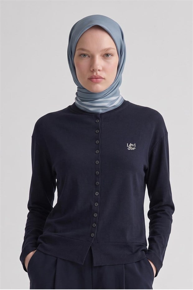 Üç Çizgi Detaylı Twill İpek Eşarp Bebe Mavisi