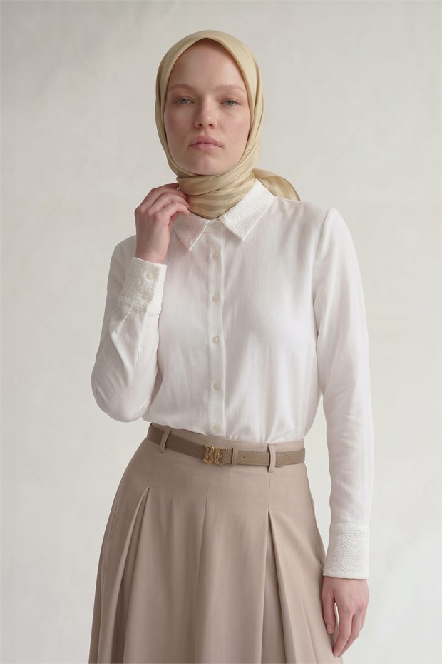Üç Çizgi Detaylı Twill İpek Eşarp Gold