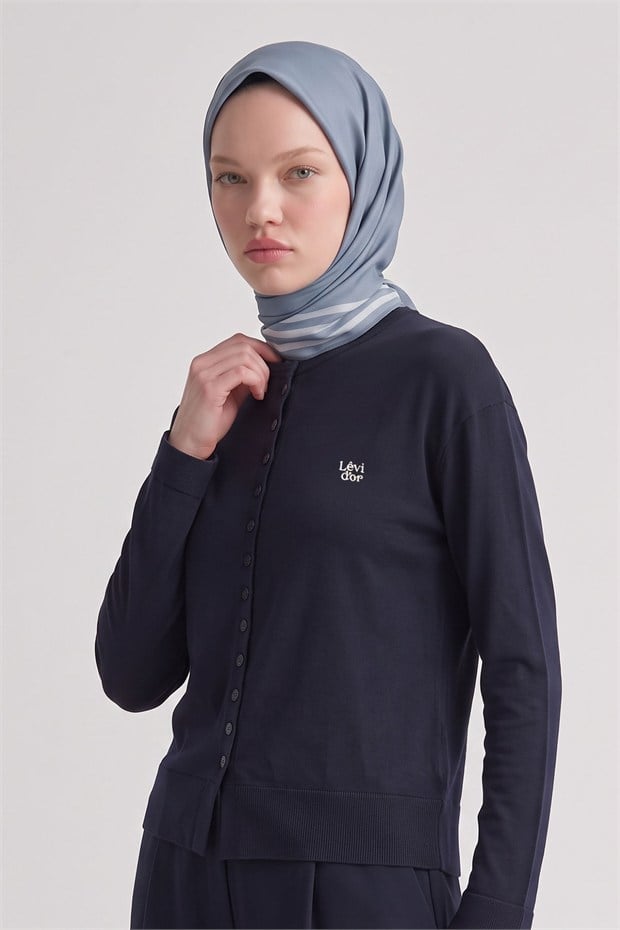 Üç Çizgi Detaylı Twill İpek Eşarp Bebe Mavisi