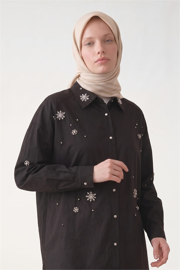 Üç Çizgi Detaylı Twill İpek Eşarp Krem