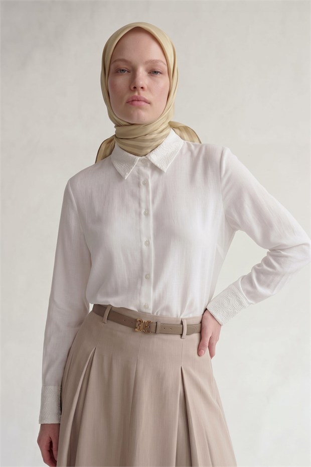 Üç Çizgi Detaylı Twill İpek Eşarp Gold