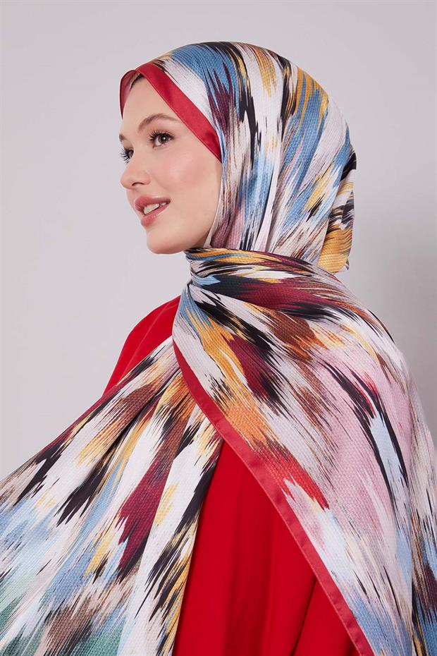 Vişne Alacalı Desen Twill Şal