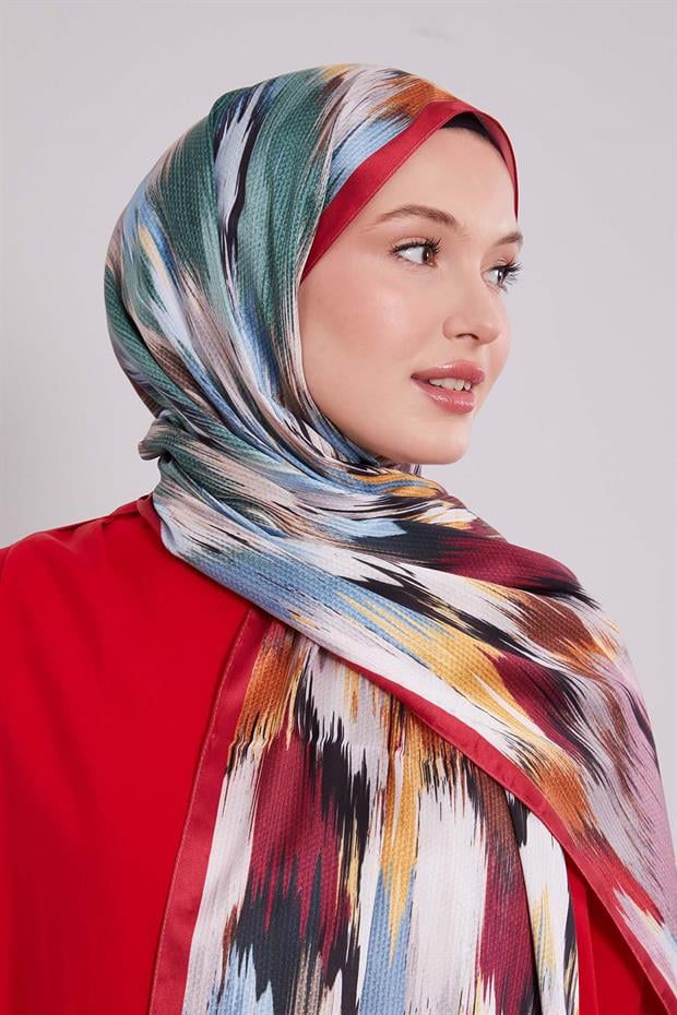 Vişne Alacalı Desen Twill Şal