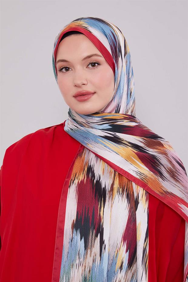 Vişne Alacalı Desen Twill Şal