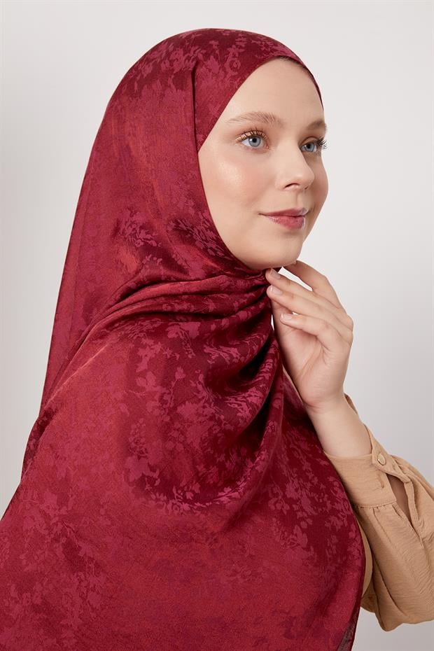 Vişne Çiçek Desen İtalyan Jakar Şal