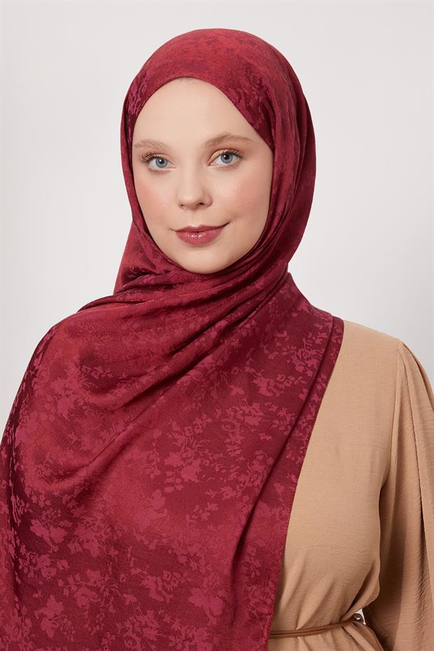 Vişne Çiçek Desen İtalyan Jakar Şal