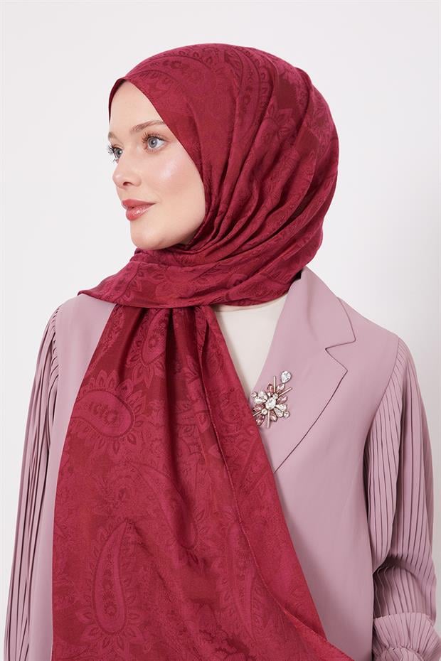 Vişne Etnik Desen İtalyan Jakar Şal