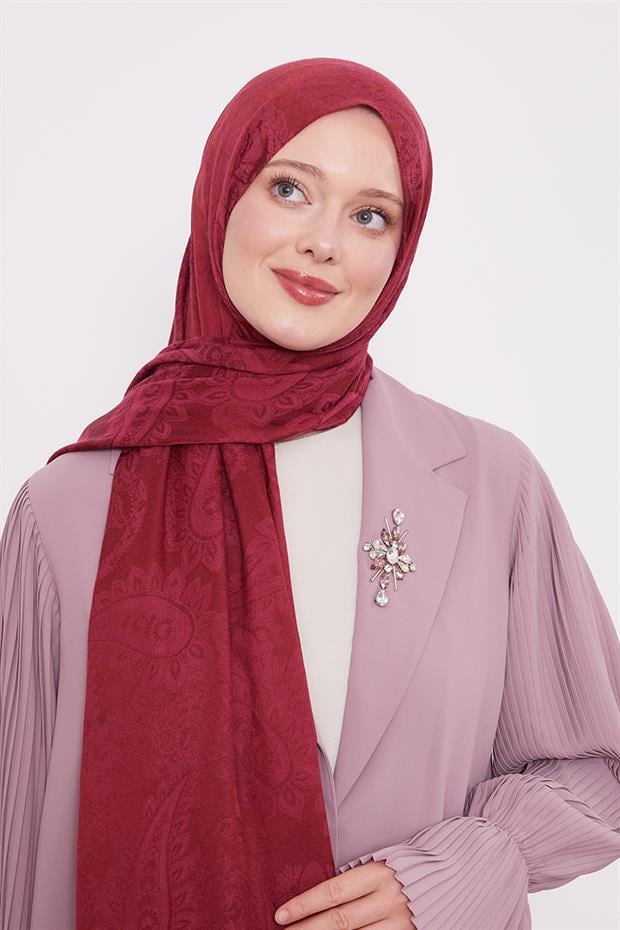 Vişne Etnik Desen İtalyan Jakar Şal