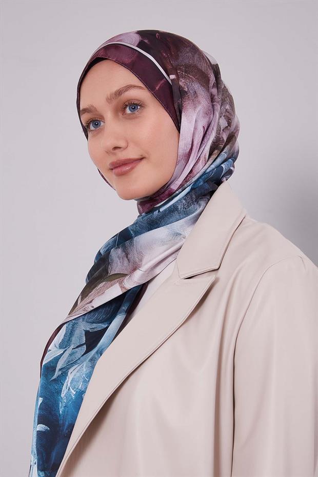 Vişne Karışık Yaprak Desen Hint İpeği Şal