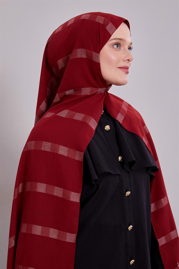 Vişne Kendinden Çizgili Dream Şal