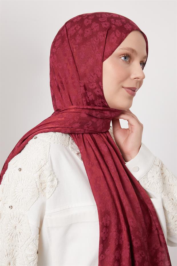 Vişne Leopar Desen İtalyan Jakar Şal