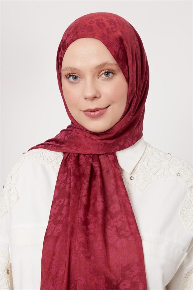 Vişne Leopar Desen İtalyan Jakar Şal