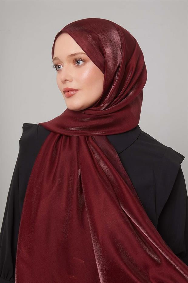 Şerit Desen Kehribar Şal Vişne