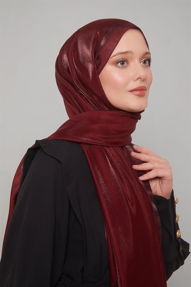 Şerit Desen Kehribar Şal Vişne