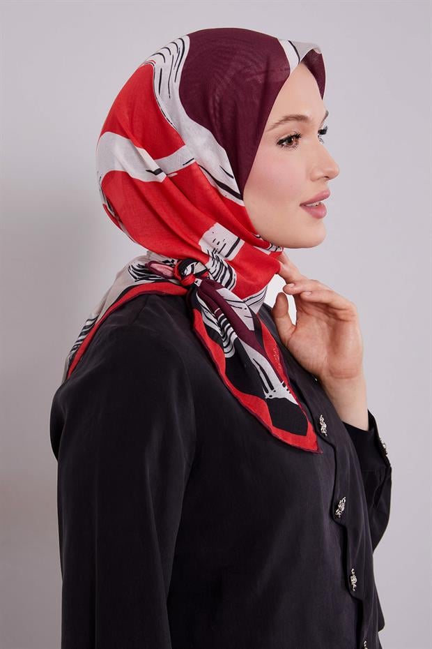 Vişne Soyut Desen Soft Eşarp