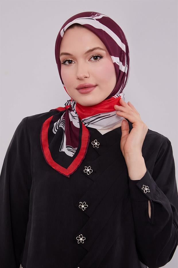 Vişne Soyut Desen Soft Eşarp