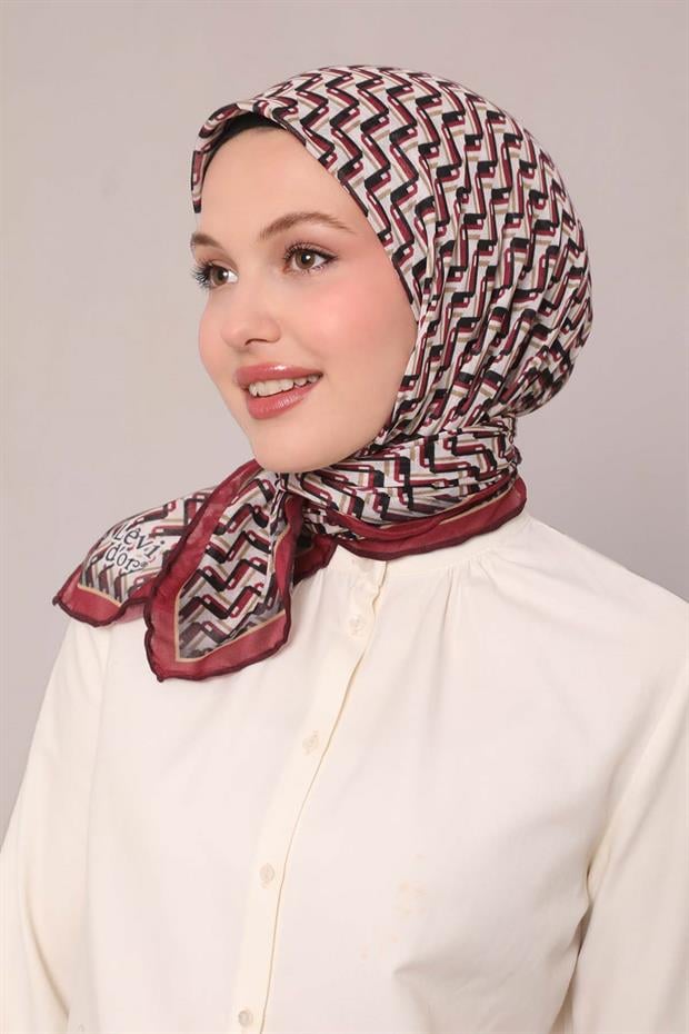 Vişne Zigzag Desen Soft Eşarp