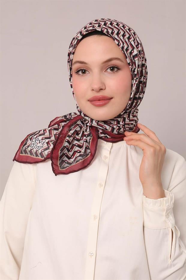 Vişne Zigzag Desen Soft Eşarp