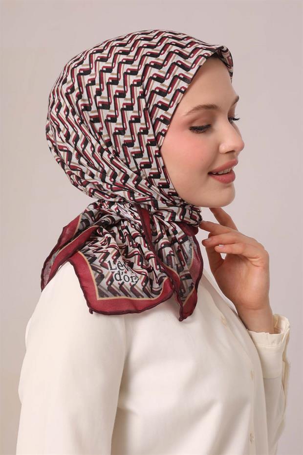 Vişne Zigzag Desen Soft Eşarp
