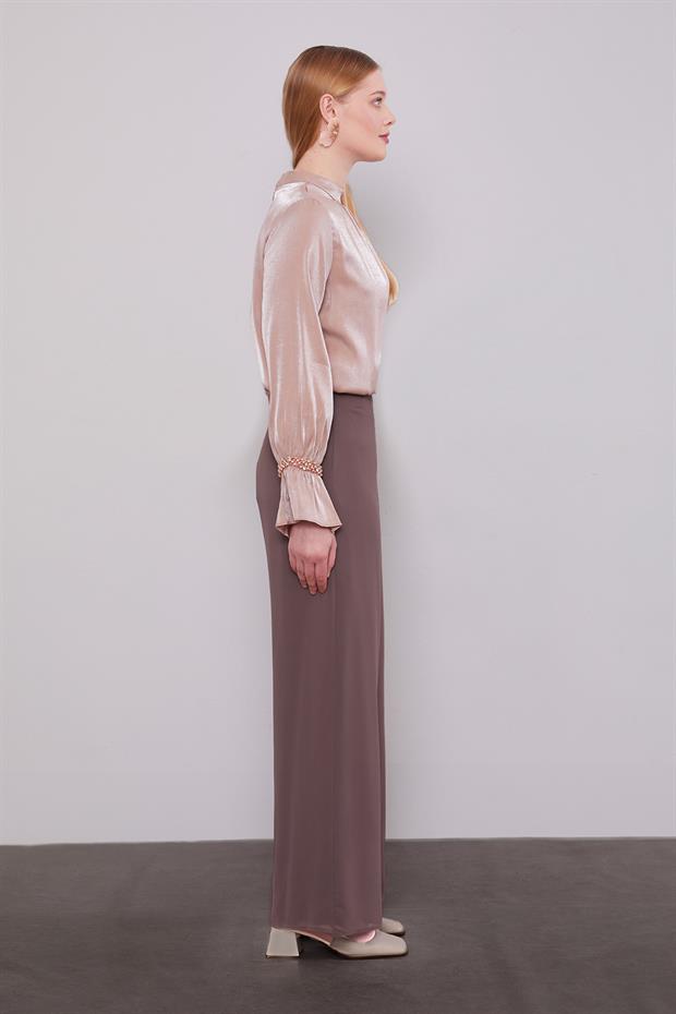 Vizon Bol Paça Şifon Pantolon